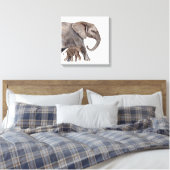 Moeder Olifant met Baby Olifant Canvas Afdruk (Insitu (Slaapkamer))
