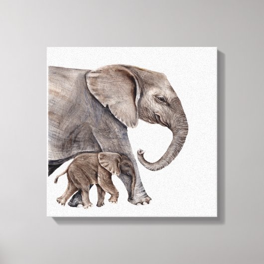 Moeder Olifant met Baby Olifant Canvas Afdruk (Voorkant)
