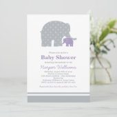 Moeder Olifant Paarse Grijze Stippen Baby shower Kaart (Staand voorkant)