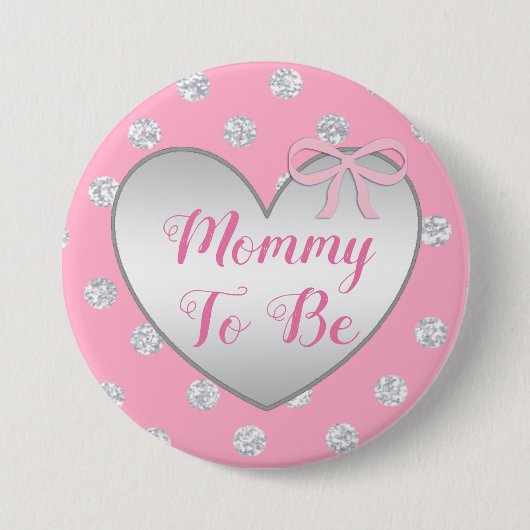 Moeder om roze en zilveren boog Baby shower Button (Voorkant)