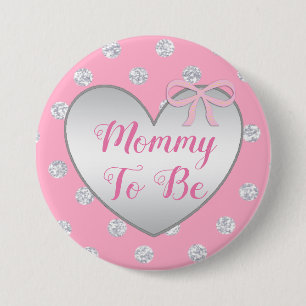 Moeder om roze en zilveren boog Baby shower Button