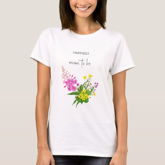 Moeder om Schattig Wildflower Script geel roze T-shirt (Voorkant)