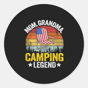 Moeder oma kampeer legende Amerikaanse vlag vrouwe Ronde Sticker