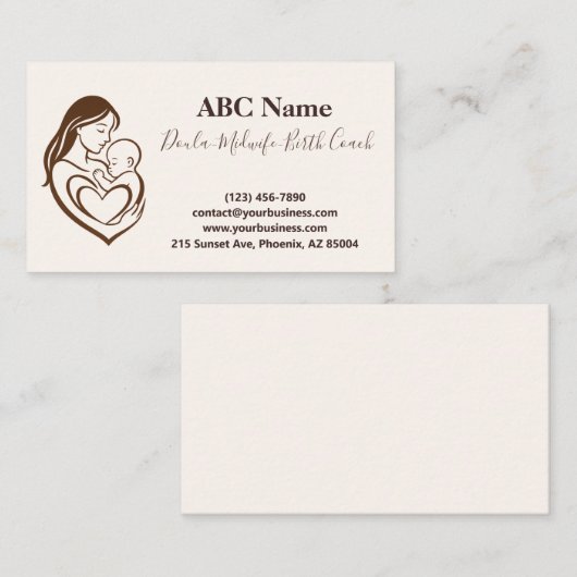 Moeder omhelst Doula en vroedvrouw Visitekaartje (Voorkant / Achterkant)
