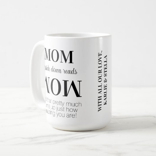 Moeder ondersteboven wow modern Moederdag Koffiemok (Voorkant links)