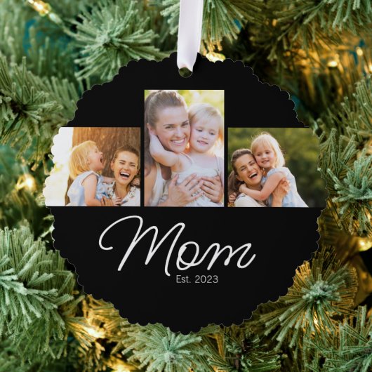 Moeder Opgericht 3 Foto Script Zwart Ornament Kaart (Insitu (Drie))