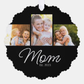 Moeder Opgericht 3 Foto Script Zwart Ornament Kaart (Voorkant)