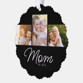 Moeder Opgericht 3 Foto Script Zwart Ornament Kaart (Links)