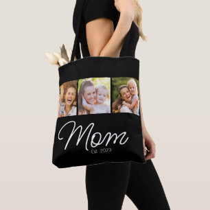Moeder Opgericht 3 Foto Script Zwart Tote Bag
