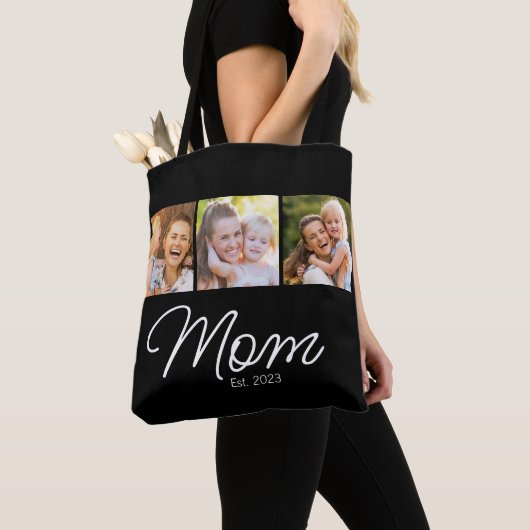 Moeder Opgericht 3 Foto Script Zwart Tote Bag (Dichtbij)
