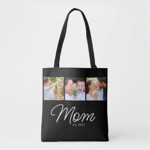 Moeder Opgericht 3 Foto Script Zwart Tote Bag