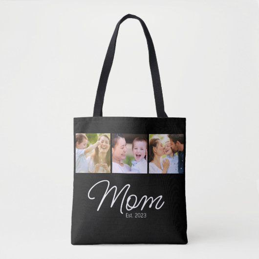 Moeder Opgericht 3 Foto Script Zwart Tote Bag (Voorkant)