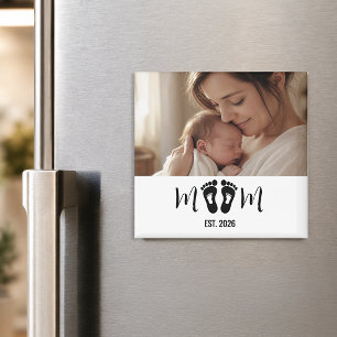 Moeder Opgericht Baby Voetafdrukken Foto Cadeau Ma Magneet