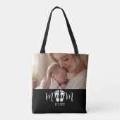 Moeder Opgericht Baby Voetafdrukken Script Zwart F Tote Bag (Achterkant)