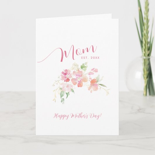 Moeder Opgericht Blos Roze Bloemige Moederdag Kaart (Voorkant)