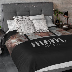 Moeder Opgericht Elegant Schrift Zwart 3 Foto Fleece Deken