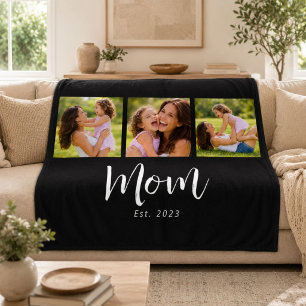 Moeder Opgericht Elegant Schrift Zwart 3 Foto Fleece Deken