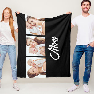 Moeder Opgericht Elegant Schrift Zwart 3 Foto Fleece Deken