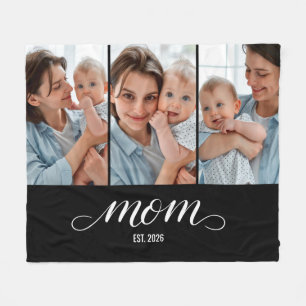 Moeder Opgericht Elegant Schrift Zwart 3 Foto Fleece Deken