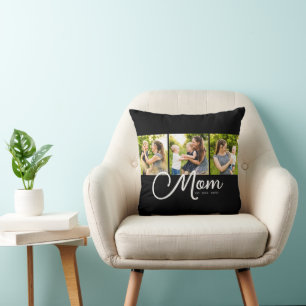 Moeder Opgericht Elegant Schrift Zwart 3 Foto Kussen