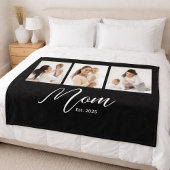 Moeder Opgericht Elegant Script Zwart 3 Foto Fleece Deken