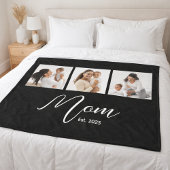 Moeder Opgericht Elegant Script Zwart 3 Foto Fleece Deken
