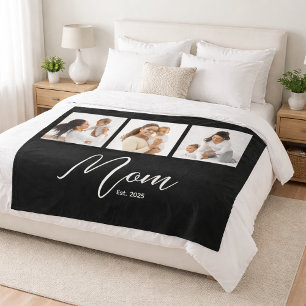 Moeder Opgericht Elegant Script Zwart 3 Foto Fleece Deken