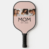 Moeder Opgericht Elegante Script Roze Roos 3 Foto Pickleball Paddle (Voorkant)