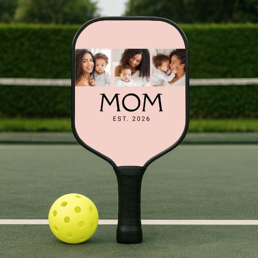 Moeder Opgericht Elegante Script Roze Roos 3 Foto Pickleball Paddle