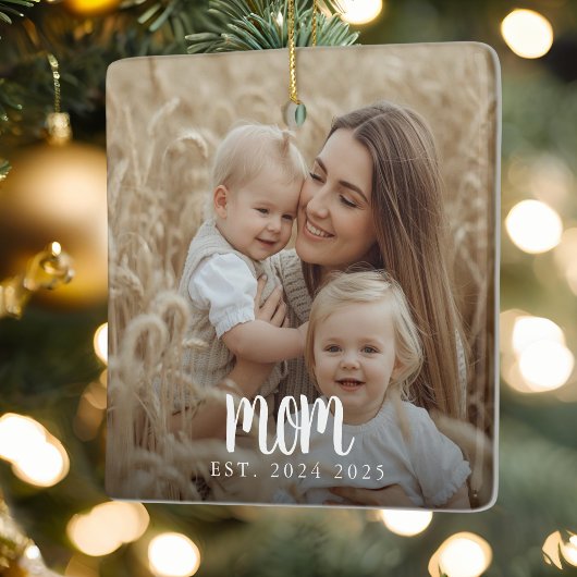 Moeder Opgericht Foto Witte Script Keramisch Ornament