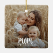 Moeder Opgericht Foto Witte Script Keramisch Ornament (Achterkant)