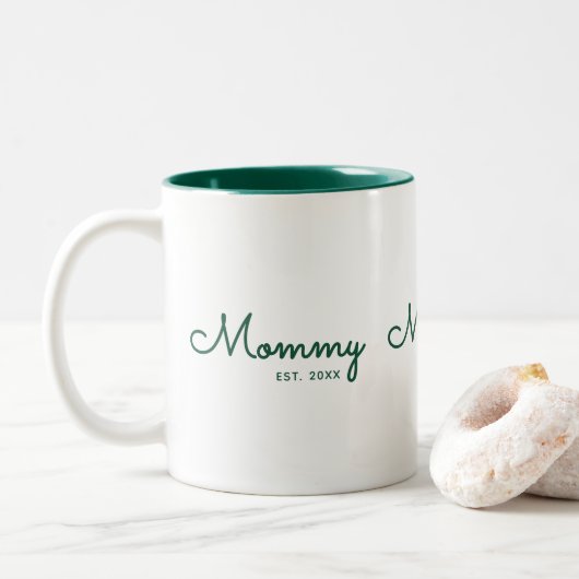Moeder Opgericht Groene Script Tweekleurige Koffiemok (Met donut)