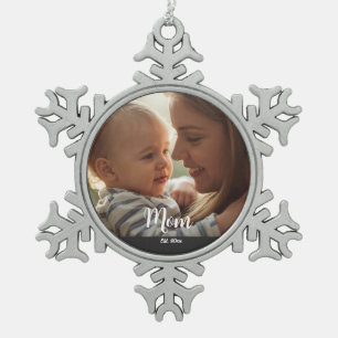Moeder Opgericht Jaar Script Foto Tin Sneeuwvlok Ornament