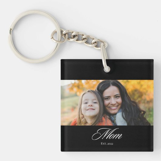 Moeder Opgericht Modern Elegant Script Foto Sleutelhanger (Voorkant)