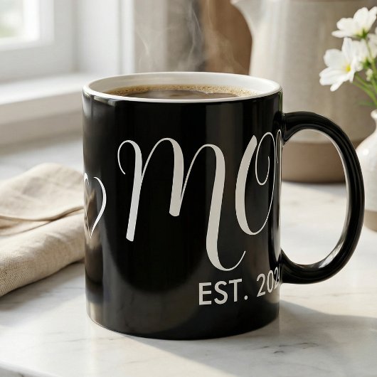 Moeder Opgericht Nieuwe Moeder Groot Script Hart Tweekleurige Koffiemok