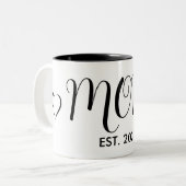 Moeder Opgericht Nieuwe Moeder Groot Script Hart Tweekleurige Koffiemok (Voorkant links)