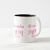 Moeder Opgericht Roze Script Naam  Tweekleurige Ko Koffiemok (Voorkant rechts)