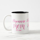 Moeder Opgericht Roze Script Naam Tweekleurige Koffiemok (Links)