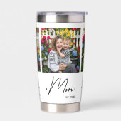 Moeder Opgericht Schrift 3 Foto Wit Geïsoleerde Drinkbeker (Links)