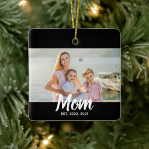 Moeder Opgericht Schrift Foto Aangepaste Datum Keramisch Ornament