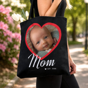 Moeder Opgericht Schrift Rode Hart Foto Zwart Tote Bag