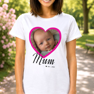 Moeder Opgericht Schrift Roze Hart Foto Wit T-shirt
