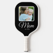 Moeder Opgericht Script Zwart 2 Foto's Pickleball Paddle (Achterkant)