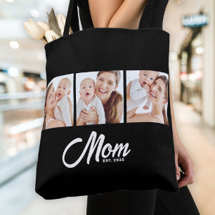 Moeder Opgericht Script Zwart 3 Foto Boodschappent Tote Bag