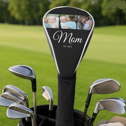*Moeder Opgericht Script Zwart 3 Foto Cadeau Golfheadcover