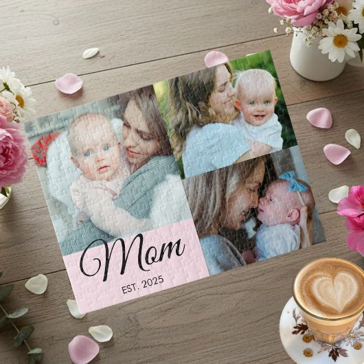 Moeder Opgericht Script Zwart 3 Foto Cadeau Legpuzzel