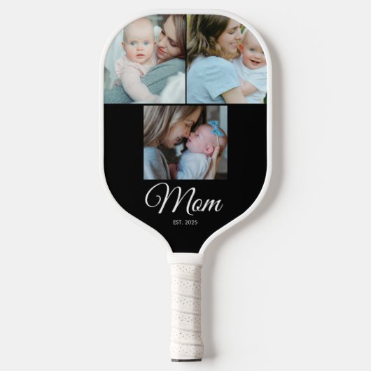 *Moeder Opgericht Script Zwart 3 Foto Cadeau Pickl Pickleball Paddle (Voorkant)