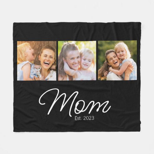 Moeder Opgericht Script Zwart 3 Foto Fleece Deken (Voorkant (Horizontaal))