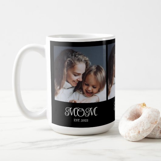 Moeder Opgericht Script Zwart 3 Foto Koffiemok (Met donut)