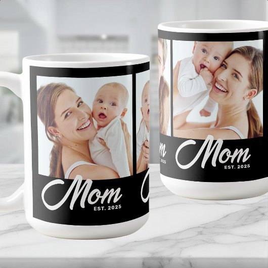 Moeder Opgericht Script Zwart 3 Foto Koffiemok
